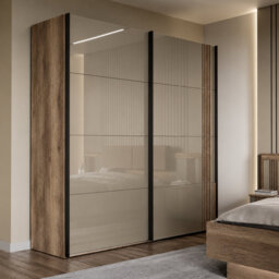 Savona 2 Door Sliding Wardrobe in Antique Oak and Beige Gloss, 220 cm