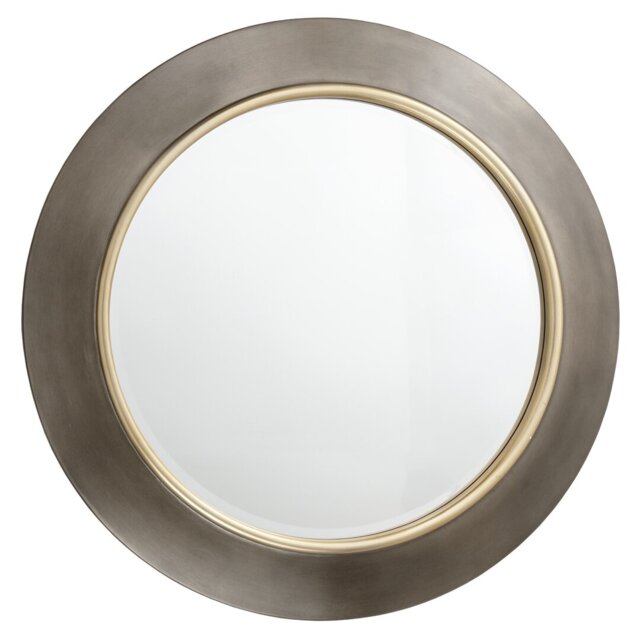Akasha Round Resin Framed Wall Mounted Accent Mirror in Brushed Gunmetal/Light Brass