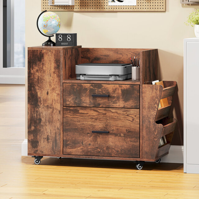 Rolling Filing Cabinet With Side Racks & 4 Wheels For A4/Letter Documents, Printer Stand For Home Office