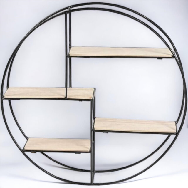 Round Wall Shelf 4 Floating Shelves Black Metal Trim
