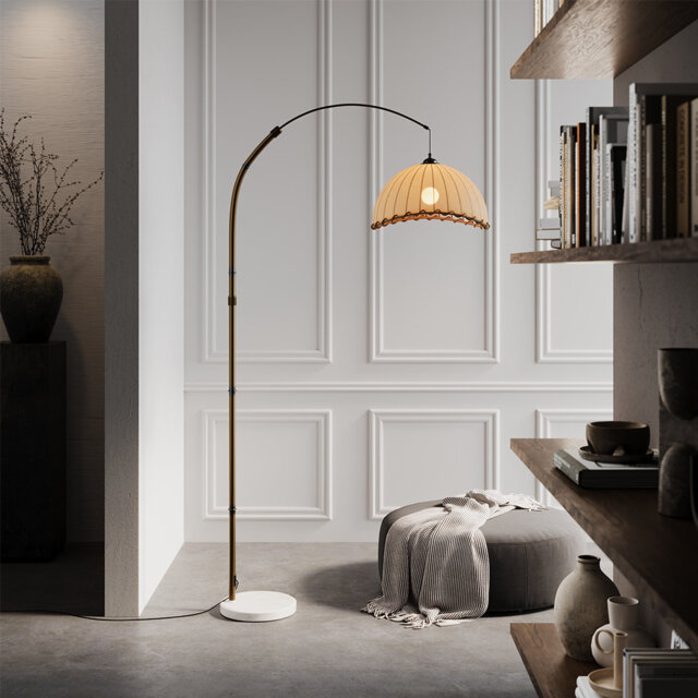 Vintage Style Floor Lamp with Fabric Lampshade and Base