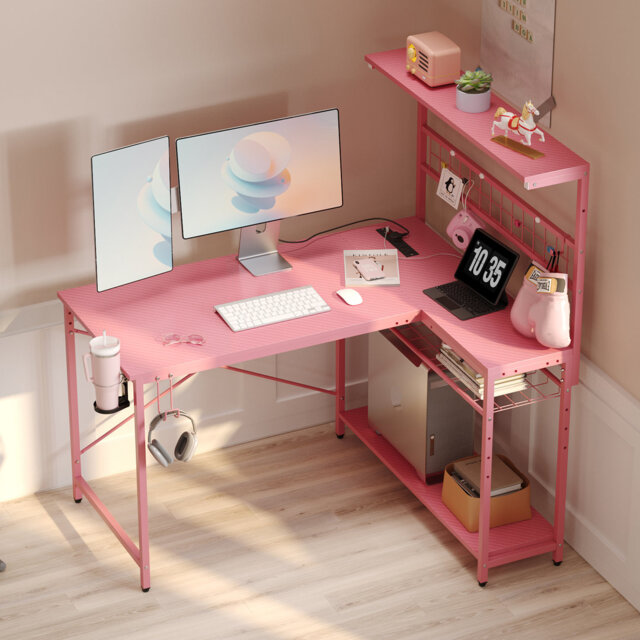 Zabarskaya L-Shaped Computer Desk with Built-In Electrical Outlet
