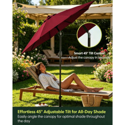 2.7m Adjustable Tilting Patio Garden Parasol, 180GSM UPF50+ Polyester Canopy Steel Frame Outdoor Umbrella with Crank Handle & Protective Cover for Bal