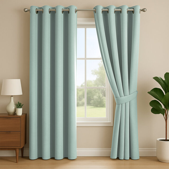 Linen Blend Blackout Eyelet Curtains - Thermal Insulated Room Darkening Window Panels for Bedroom & Living Room (Set of 2)