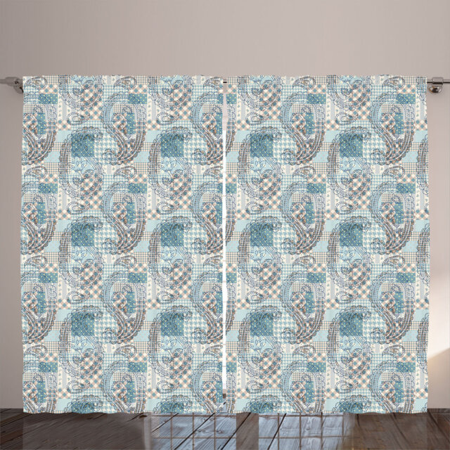 Rustic curtain, contemporary flower, paisley theme, mint green and warm taupe