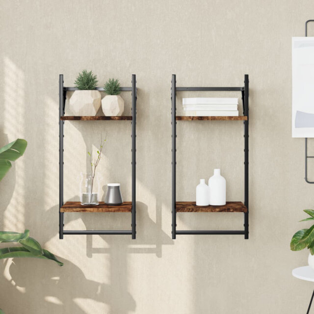 Borough Wharf 2-Tier Wall Shelves With Bars 2 Pcs 30X25x65 Cm