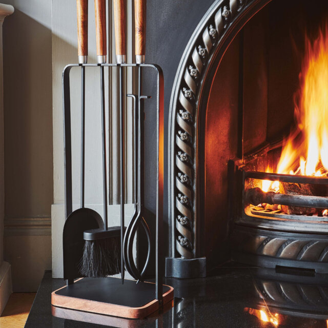 Ivyline Fireplace Wooden Handle Companion Set 4 Piece Iron Fireplace Tool Set