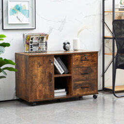 Mobile File Cabinet With 3 Drawers, 90X40x55cm Lockable Office Rolling Cabinet With Wheels,Black