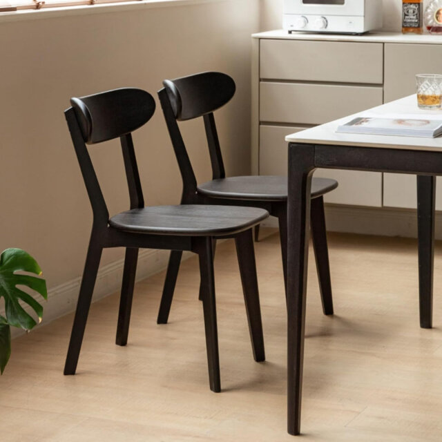 Oak Dining Chair(Set of 2)-Black Finish