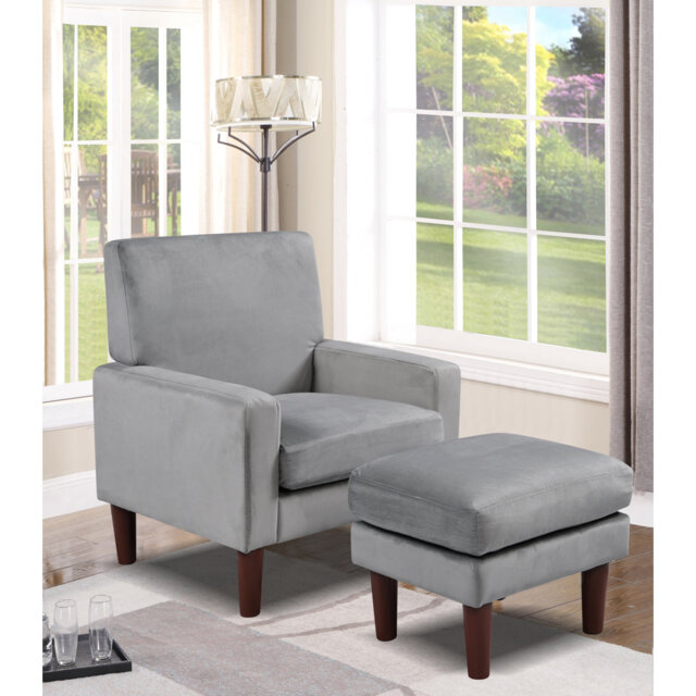 Amblewood Velvet Armchair with Footstool