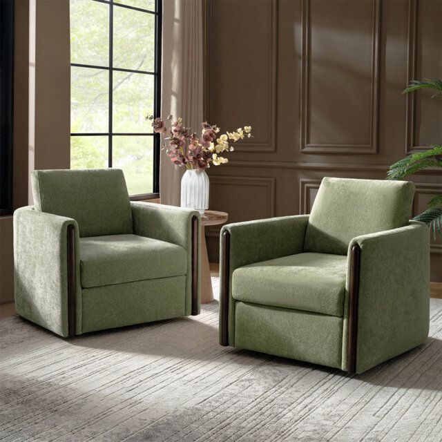 Nicha Modern Feather Blend Solid Wood Swivel Barrel Chair With Deep Seat Set Of 2