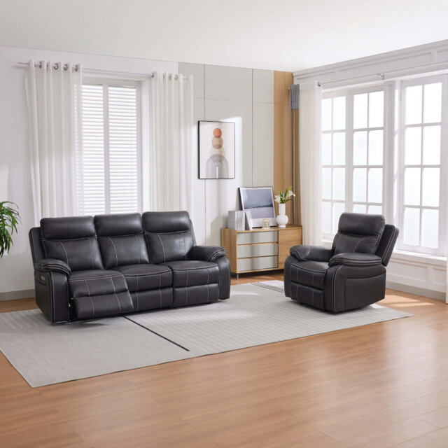 Ryansh Electric Recliner 1+3 Seater Sofa Set Air Leather With Built-In Plugs & USB-C Charging