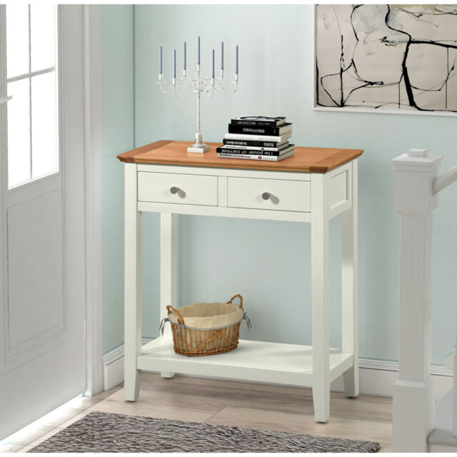 Eddie Console Table (Oak Top and Green-Off White Frame)