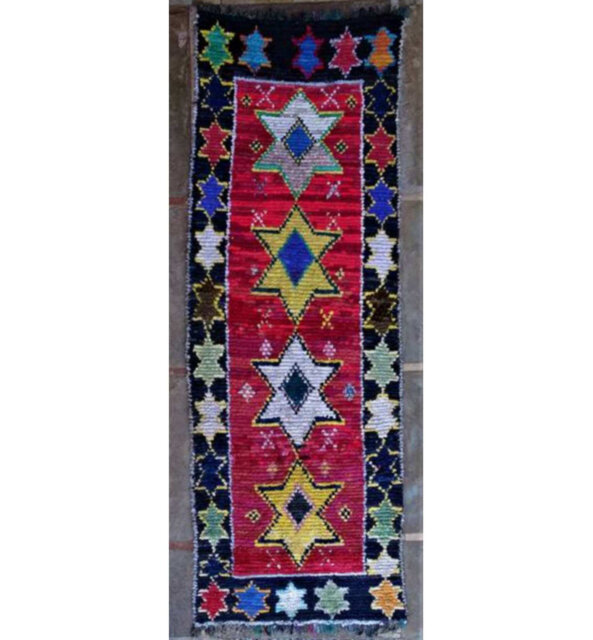 Ardella Boucherouite Vintage Authentic Hand Knotted Red/Black/Yellow Rug