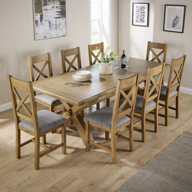 Ciro 2.3m Extending Dining Table & Oak Set 6 Cross Back Chairs
