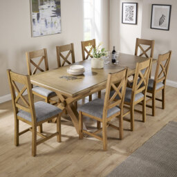 Ciro 2.3m Extending Dining Table & Oak Set 6 Cross Back Chairs