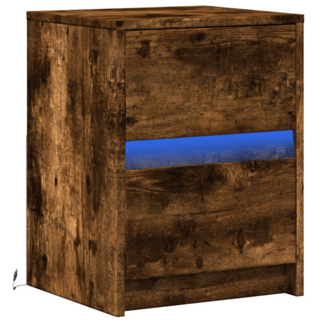 Metro Lane Bedside Cabinet With LED Lights Black Engineered Wood