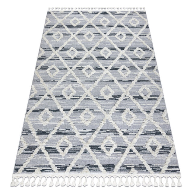Gray / White Berber Shaggy Diamond Lattice Rug