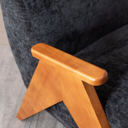 Kyajah Chenille Upholstered Accent Armchair with Solid Wood Arms and Legs