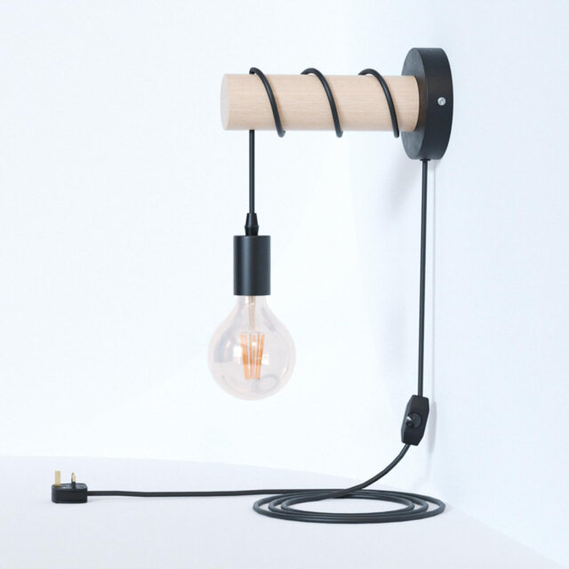 Industrial Wall Lights Plug in Wall Light with Switch Indoor Dimmable Wall Lamp Wood Wall Sconces for Bedroom Living Room Stair Kitchen