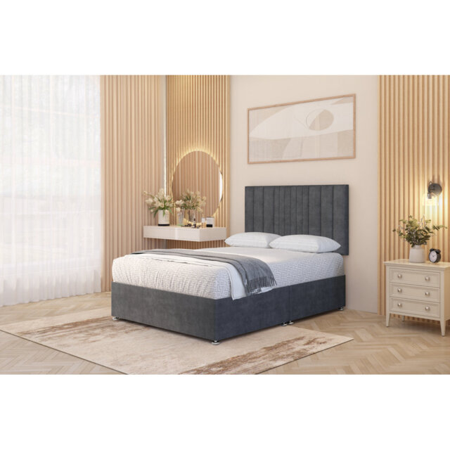 Alyssa Velvet Divan Bed Set Sprung Memory Foam Mattress & Headboard with Drawers