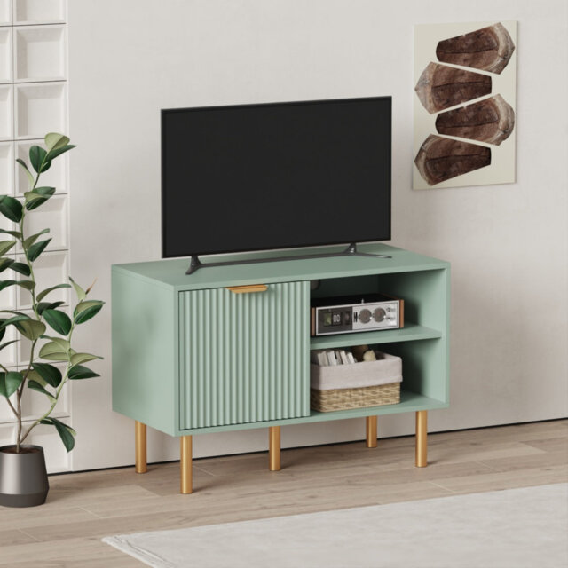 Modern TV Stand With Drawer,Small Entertainment Center,Space-Saving Media Console With Cabinet,V Cabinet For Living Room, Bedroom
