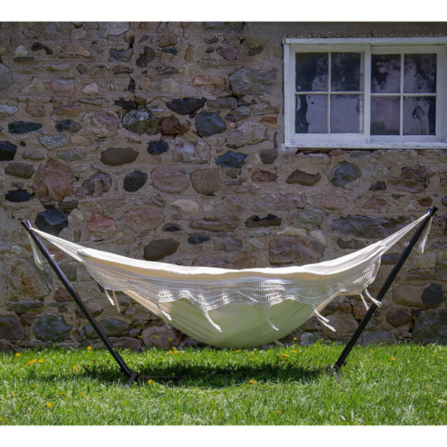 Double Cotton Hammock with Space-Saving Steel Stand Including Carrying Bag