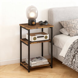 Record Player Stand with Vinyl Record Storage, 3 Tier Side Table for Small Spaces, Turntable Stand End Table with Removable Dividers and Adjustable Fe