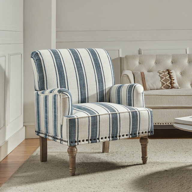 Battista Country Wooden Upholstered Armchair with Nailhead Trim