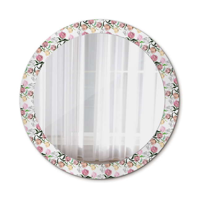 Huldar Round Glass Framed Wall Mounted Accent Mirror in Pink/Green/White