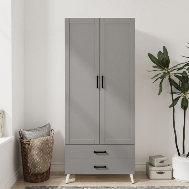 Wardrobe 2 Door 2 Drawer Modern Bedroom Clothes Storage Hanging Rail 180cm