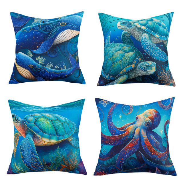 Indoor / Outdoor Animal Print Blue Square Throw Pillow Cover
