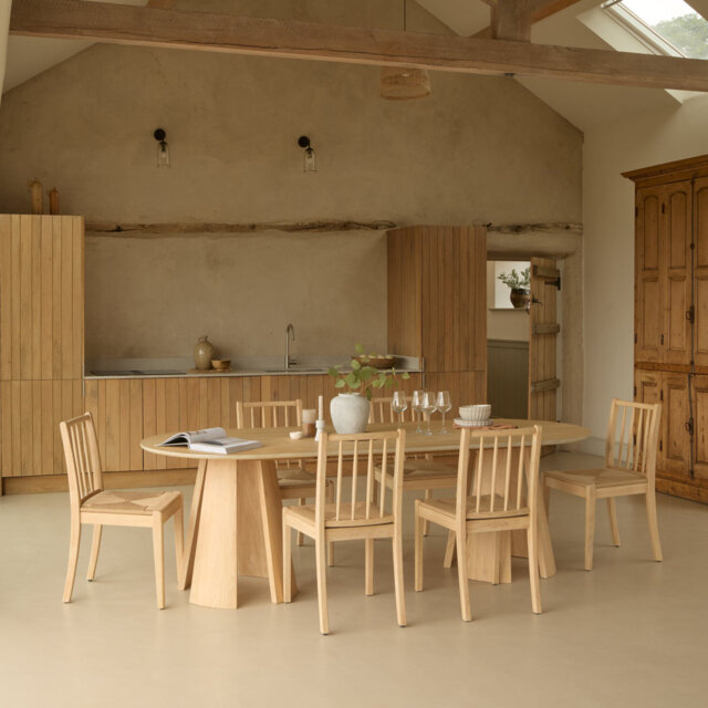 Farren Whitewash Oval Dining Table Set - 6 Seater - Tilly Woven Dining Chairs - Whitewash Oak Legs