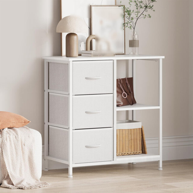 3 Drawer File Cabinet, 3 Tier Vertical Filing Cabinet with Open Shelves & Metal Frame, Wood Printer Stand, Small Bedside Table for Bedroom, Brown