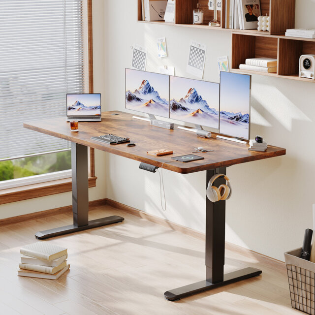 Height Adjustable T-Shaped Computer Desk Electric Standing Desk with USB Charging