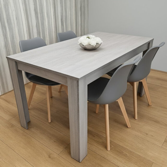 Modern Grey Dining Table Set With 4 White Plastic Chairs Dining Room Furniture