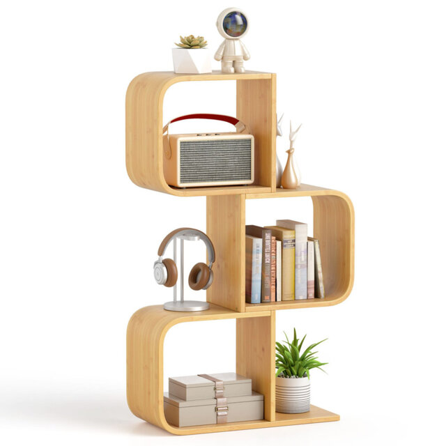 100cm H x 61cm W Bamboo / Rattan Geometric Bookcase