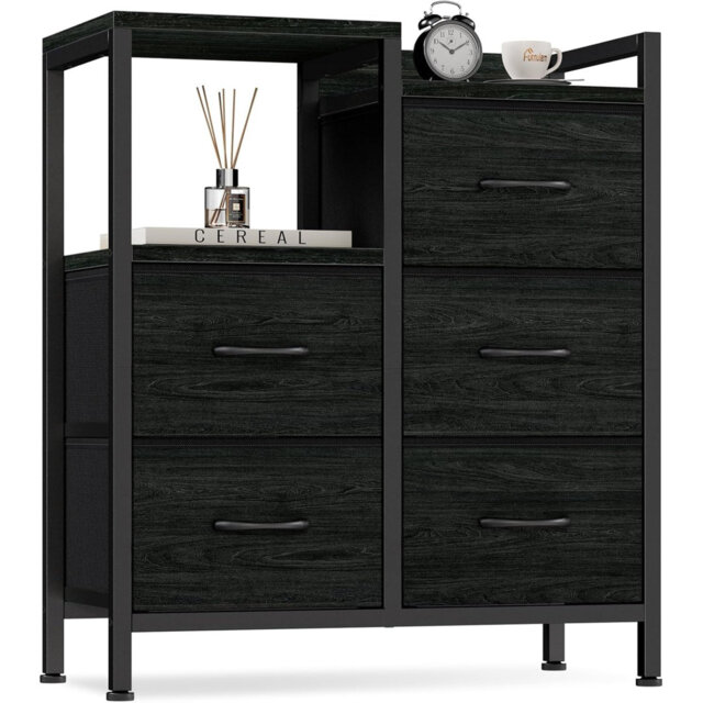 5-Drawer Mobile Filing Cabinet with Open Storage Shelf – Rolling Printer Stand, Lateral File Organizer, Under Desk Storage for Home Office, Fits A4/Le