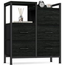 5-Drawer Mobile Filing Cabinet with Open Storage Shelf – Rolling Printer Stand, Lateral File Organizer, Under Desk Storage for Home Office, Fits A4/Le