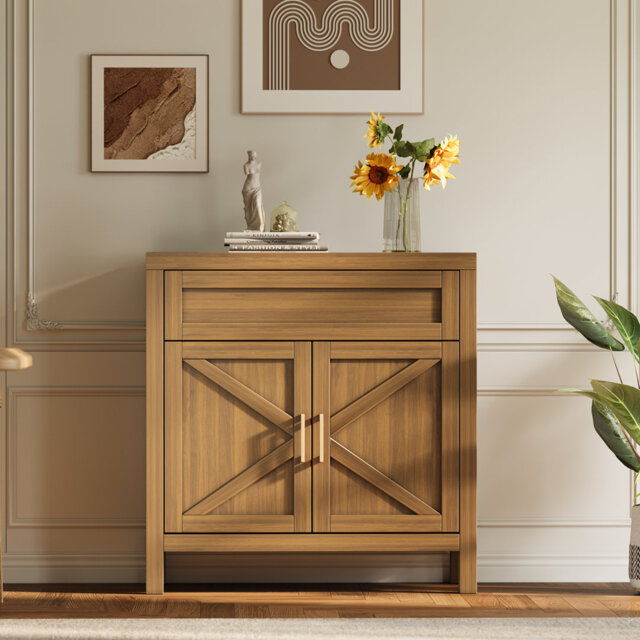 Storage Cabinet, Modern Sideboard Buffet Cabinet with Adjustable Shelf, Coffee Bar Cabinet with 1 Drawer and 2 Doors, Wood Accent Cabinet