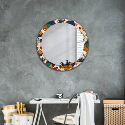 Huldar Round Glass Framed Wall Mounted Accent Mirror in Orange/Yellow/Blue