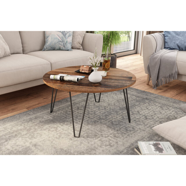 Ahleah Flair 80 (96167) coffee table in black powder -coated metal. Artisan oak melamine