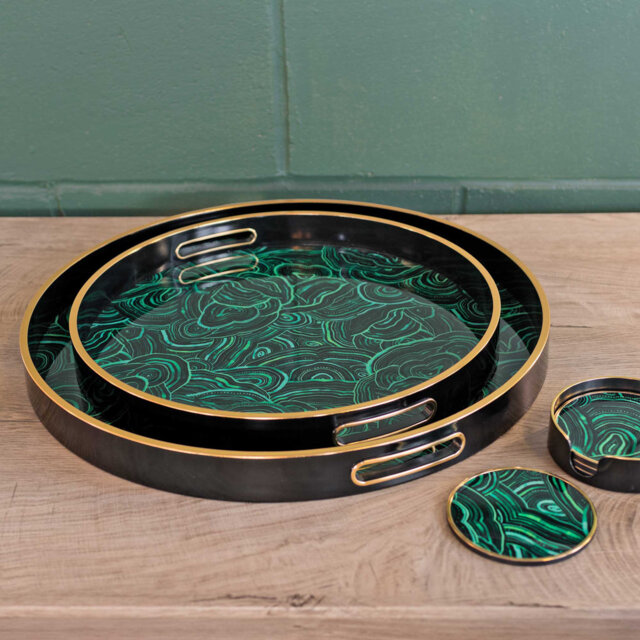 LLB- Round tray- set of 2 - Malachite
