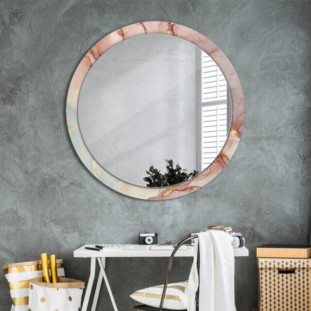 Huldar Round Glass Framed Wall Mounted Accent Mirror in Pink/Blue/Yellow