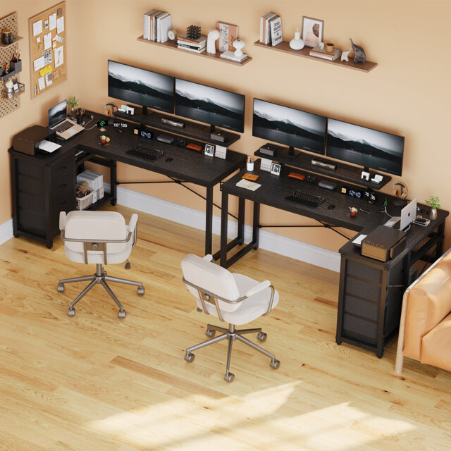 L-Shaped Metal Base Computer Desk
