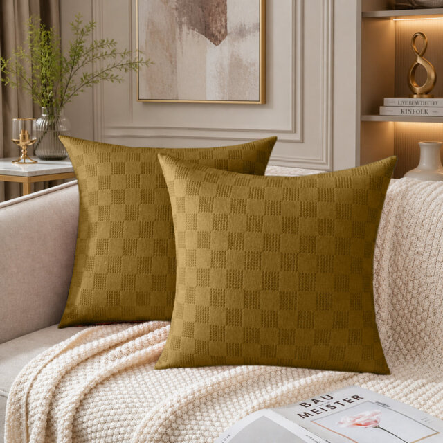 Check Pattern Velvet Cushion Covers Set of 2 – Soft Textured Scatter Pillow Covers for Sofa, Bed & Living Room