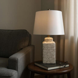 59cm Ceramic Table Lamp with Fabric Shade Textured Base - Modern Bedside Lamp for Bedroom or Living Room Décor