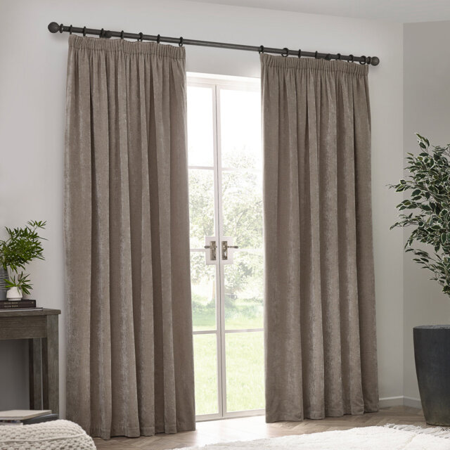 Heavy Chenille Room Darkening Pencil Pleat Curtains