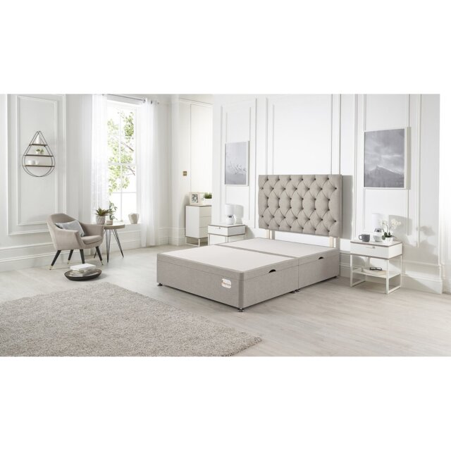 Orchid Side Lift Ottoman Divan Bed Base with Upholstered Headboard