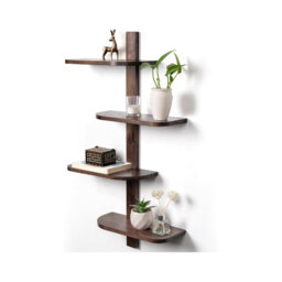 Rustic Wooden Floating Shelves For Wall Set Of 4, With Curved Design Brown, For Bathroom, Living Room, Kitchen, Bedroom